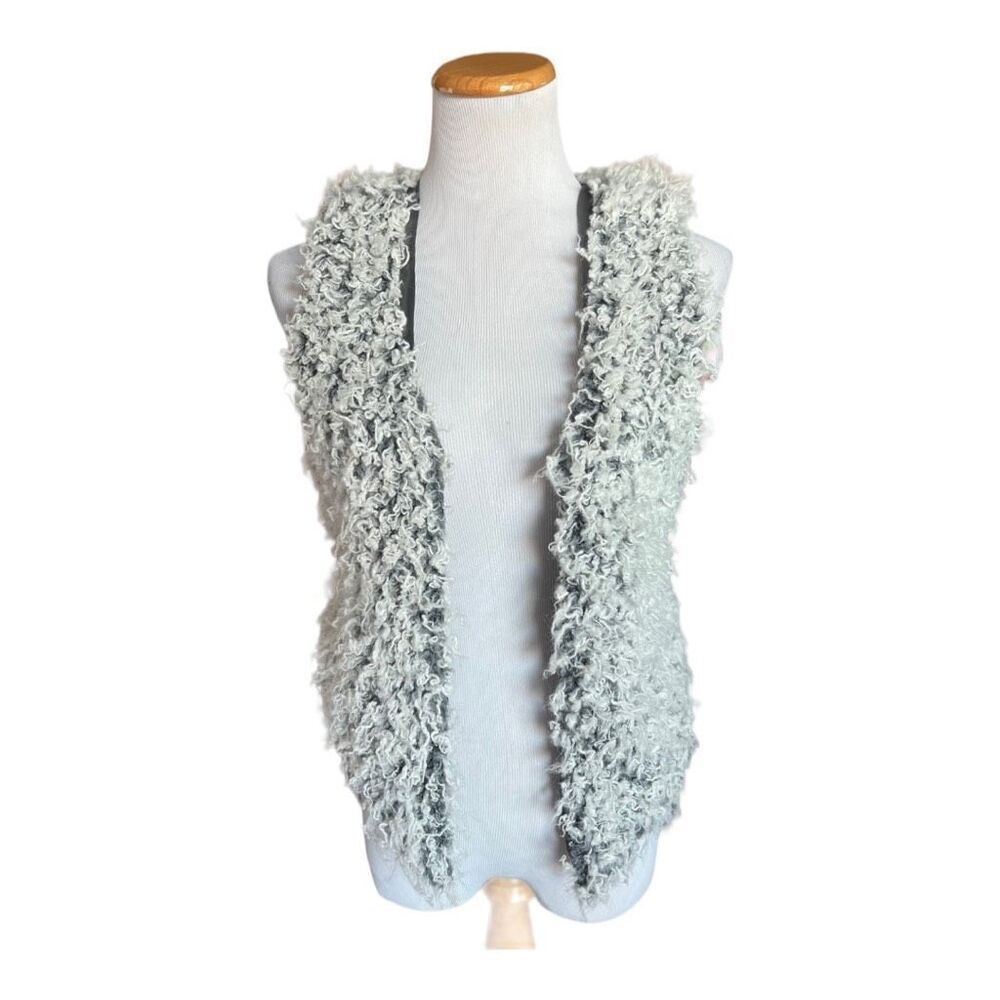 Womens Me Jane Faux Fur Gray Shag Retro Y2K Festival Boho Vest - Sz S